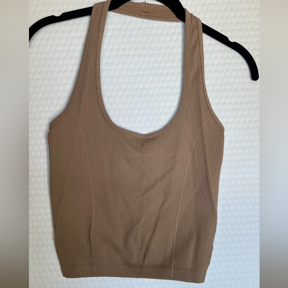 Tan Ribbed Halter Top - Size M